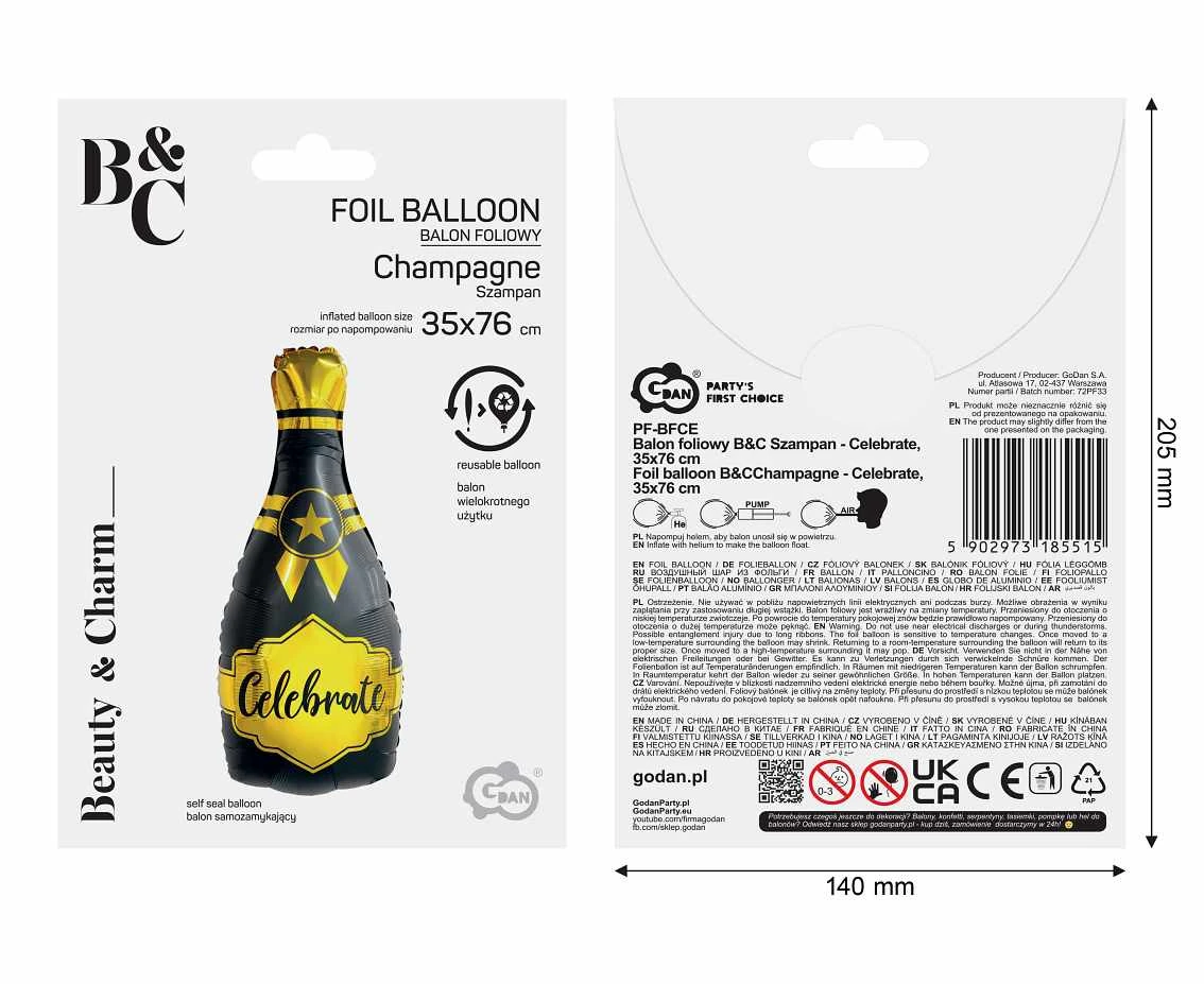 Balon foliowy B&C Szampan - Celebrate, 35x76 cm